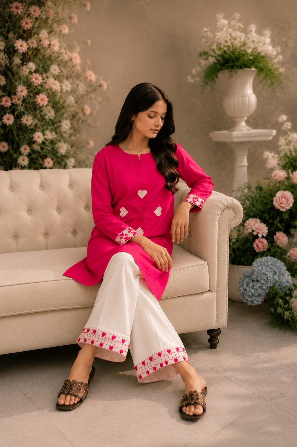 Pink Velvet Heart β Embroidered Cotton Lawn 2-PC