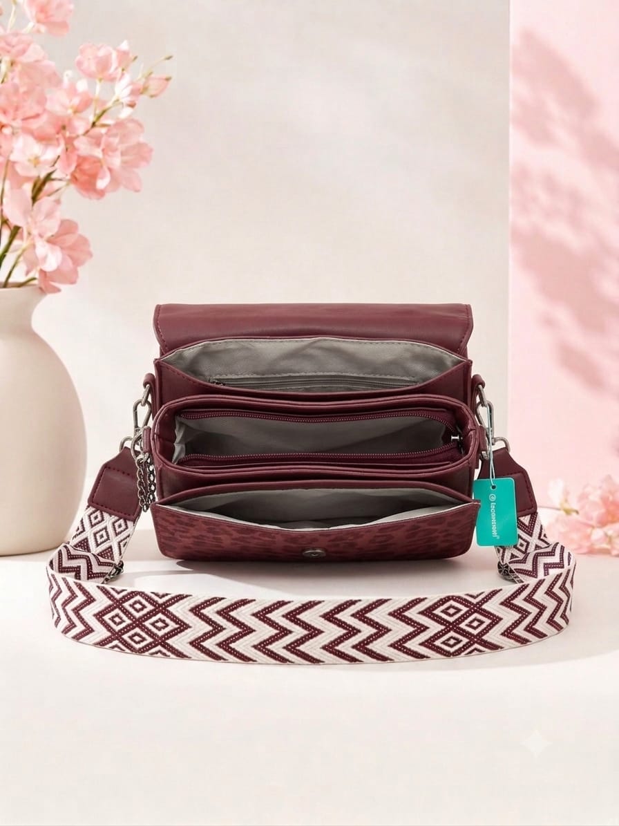 Bold Leopard Print Structured Satchel - Maroon Edition