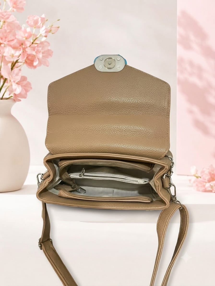 Elegant Textured Satchel with Heart Charm - Classic Brown
