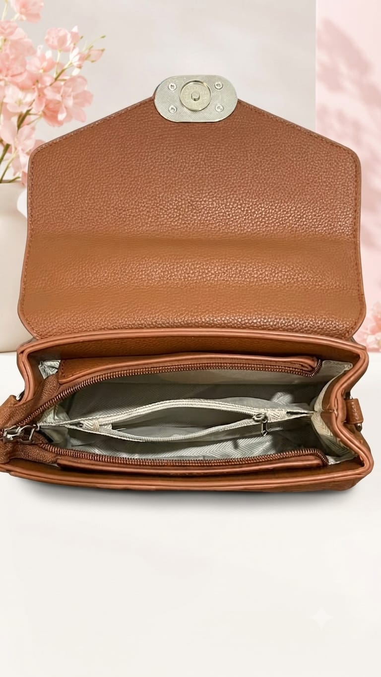 Elegant Monogram Structured Satchel with Heart Charm - Tan Brown