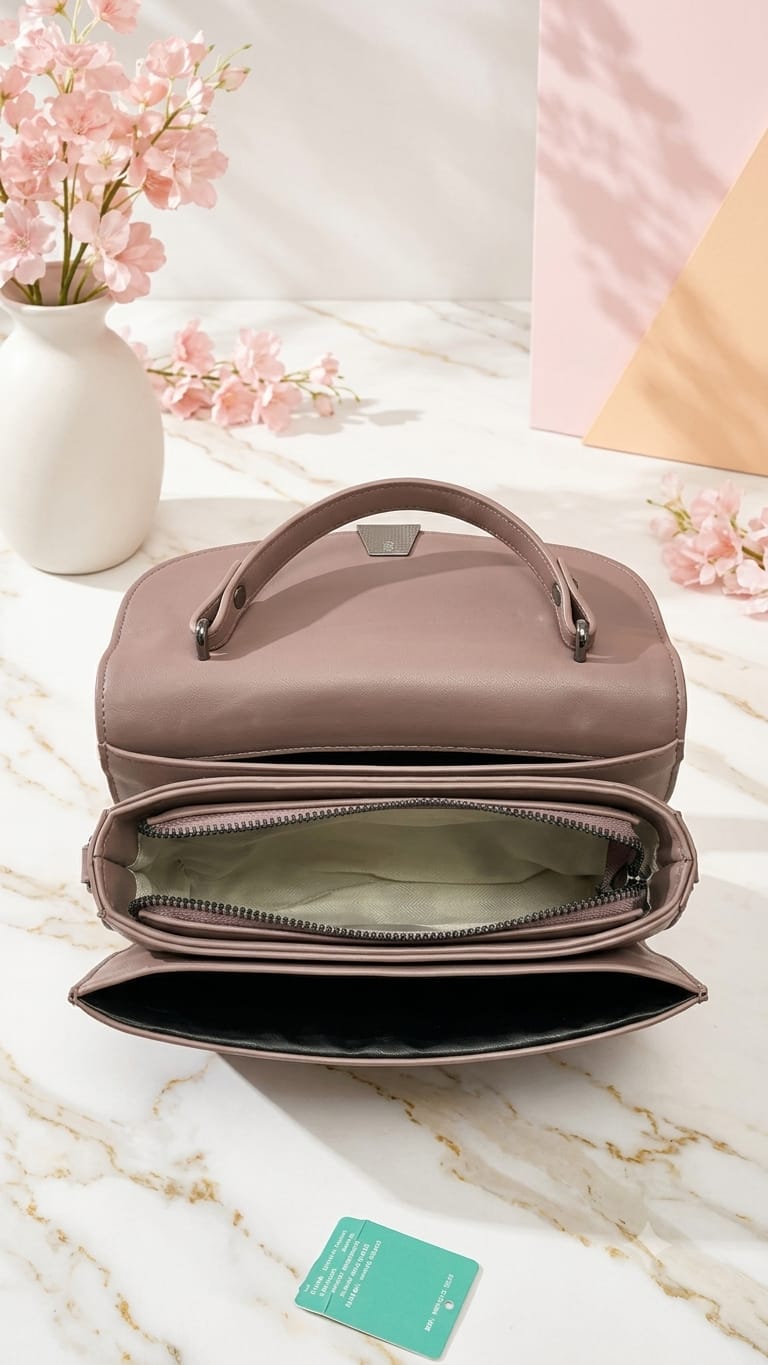Elegant Quilted Top-Handle Crossbody Bag - Mauve Pink