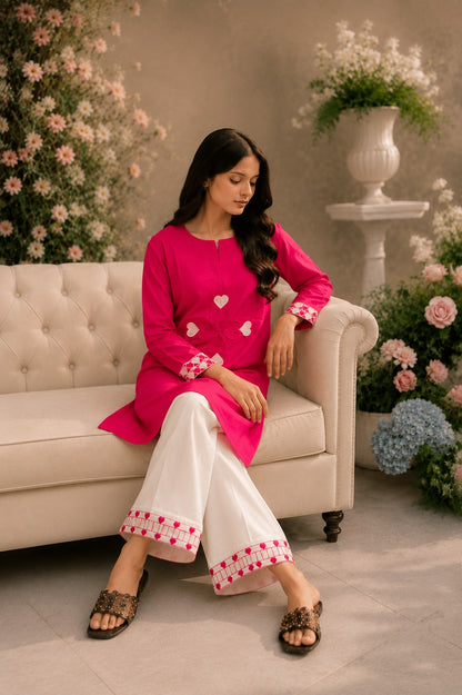 Pink Velvet Heart – Embroidered Cotton Lawn 2-PC
