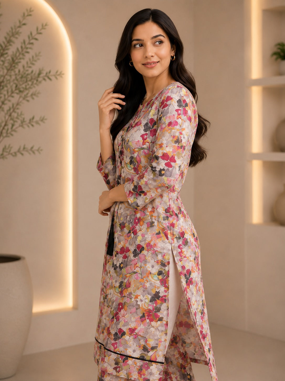 Contemporary Multi-Color Floral Cotton Kurti