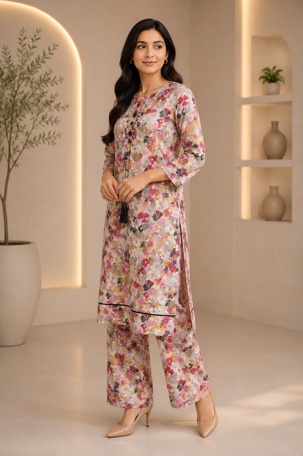 Contemporary Multi-Color Floral Cotton Kurti