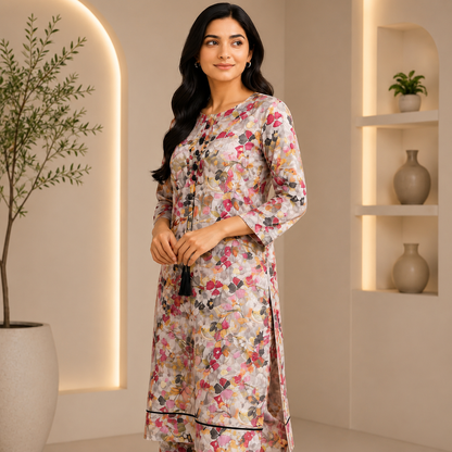 Contemporary Multi-Color Floral Cotton Kurti