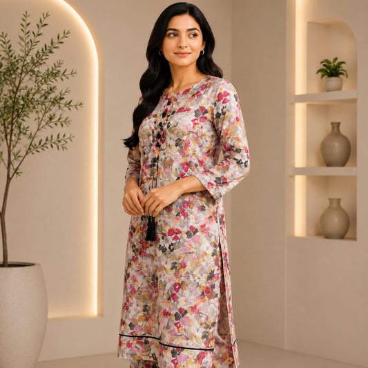 Contemporary Multi-Color Floral Cotton Kurti