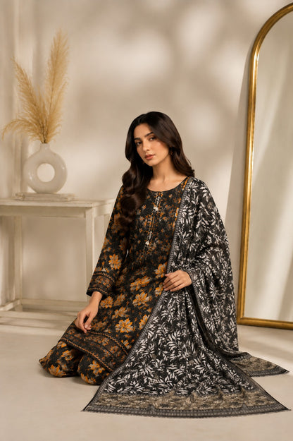 Embroidered Lawn-Cotton Floral Print 3-Piece Suit