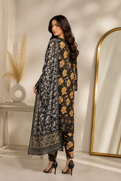 Embroidered Lawn-Cotton Floral Print 3-Piece Suit