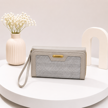 Elegant Woven-Texture Wristlet Clutch - Sophisticated Grey