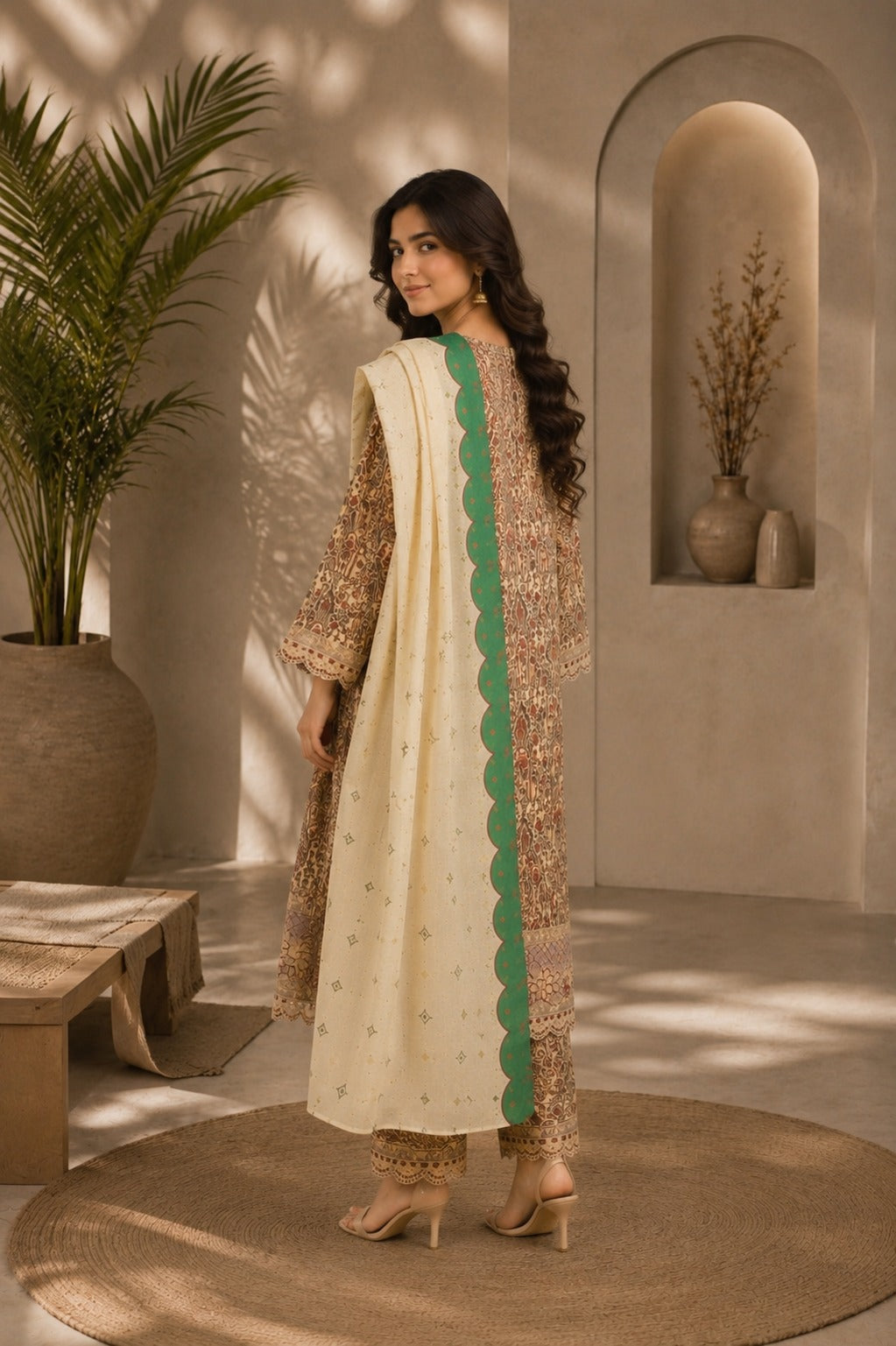 Embroidered Lawn-Cotton Floral Print 3-Piece Suit
