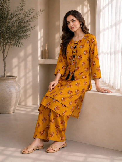 Embroidered Cotton Lawn Grey Polka Dot 2-Piece Suit