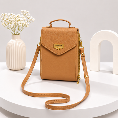 Elegant 'Forever Young' Multifunctional Crossbody Wallet - Tan Brown