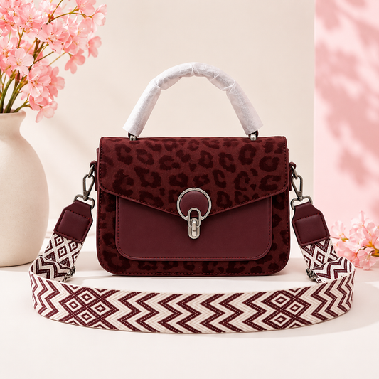 Bold Leopard Print Structured Satchel - Maroon Edition