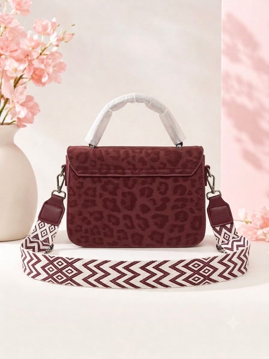 Bold Leopard Print Structured Satchel - Maroon Edition