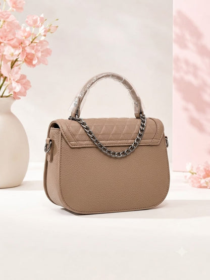 Elegant Textured Satchel with Heart Charm - Classic Brown