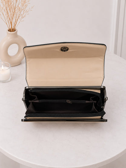 Elegant Structured Satchel with 'Fashion Forever' Strap - Beige