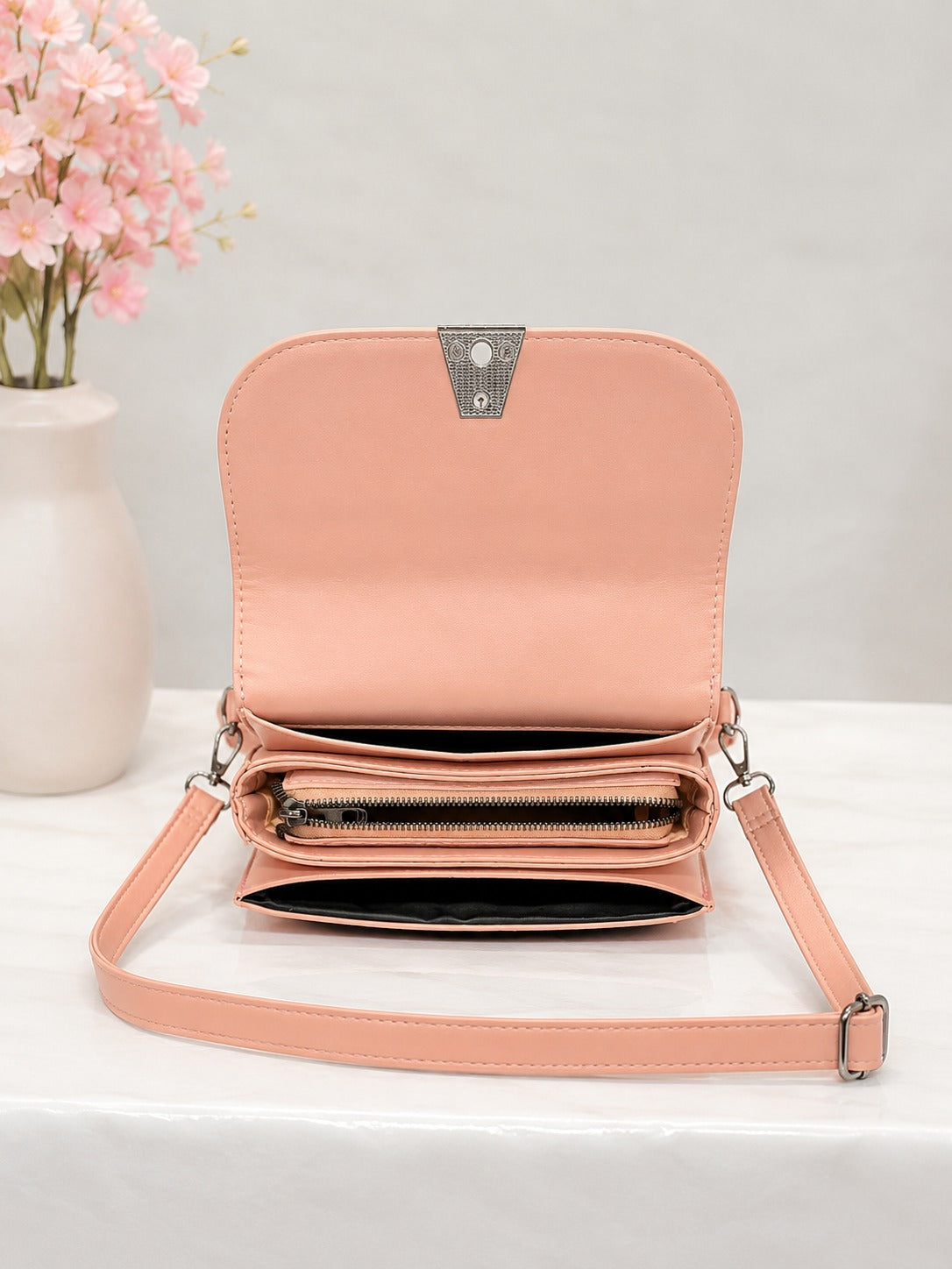 Elegant Quilted Top-Handle Crossbody Bag - Blush Pink