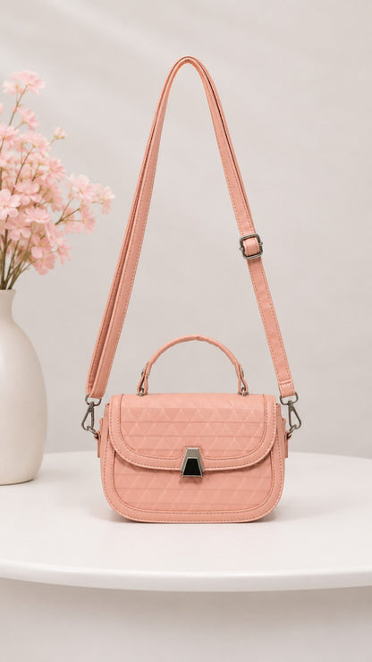Elegant Quilted Top-Handle Crossbody Bag - Blush Pink