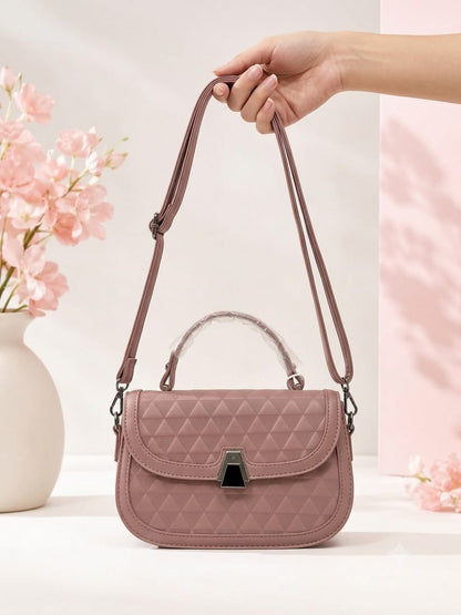 Elegant Quilted Top-Handle Crossbody Bag - Mauve Pink