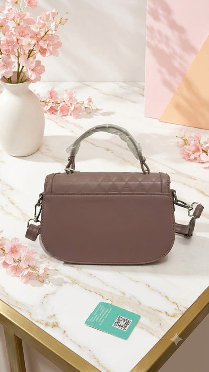 Elegant Quilted Top-Handle Crossbody Bag - Mauve Pink