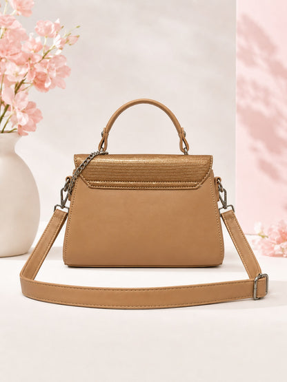 Classic Structured Satchel with Charm Detail - Tan Brown