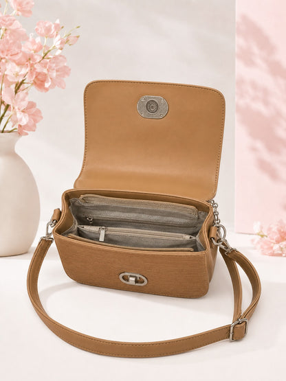 Classic Structured Satchel with Charm Detail - Tan Brown
