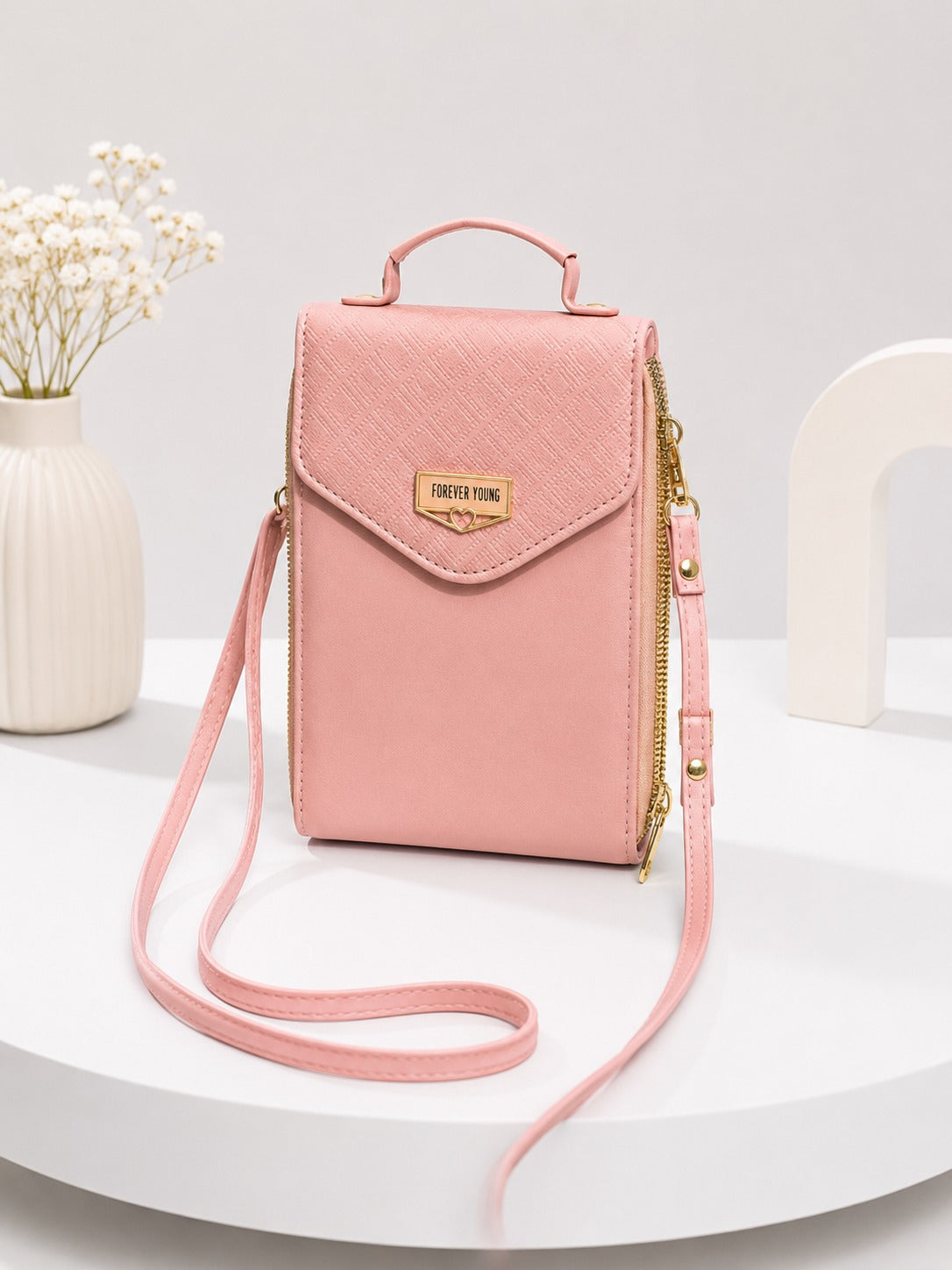 Elegant 'Forever Young' Multifunctional Crossbody Wallet - Blush Pink