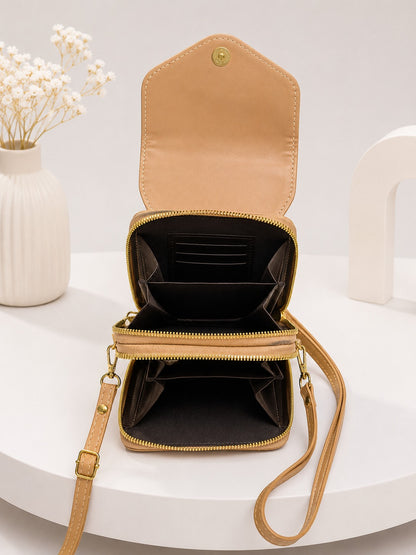 Elegant 'Forever Young' Multifunctional Crossbody Wallet - Tan Brown