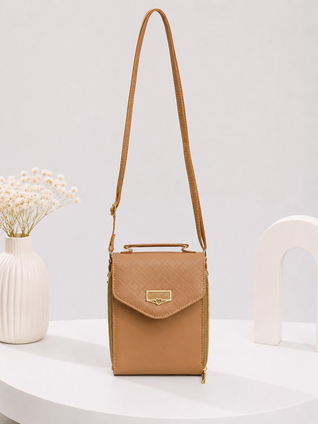 Elegant 'Forever Young' Multifunctional Crossbody Wallet - Tan Brown