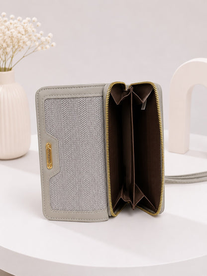 Elegant Woven-Texture Wristlet Clutch - Sophisticated Grey
