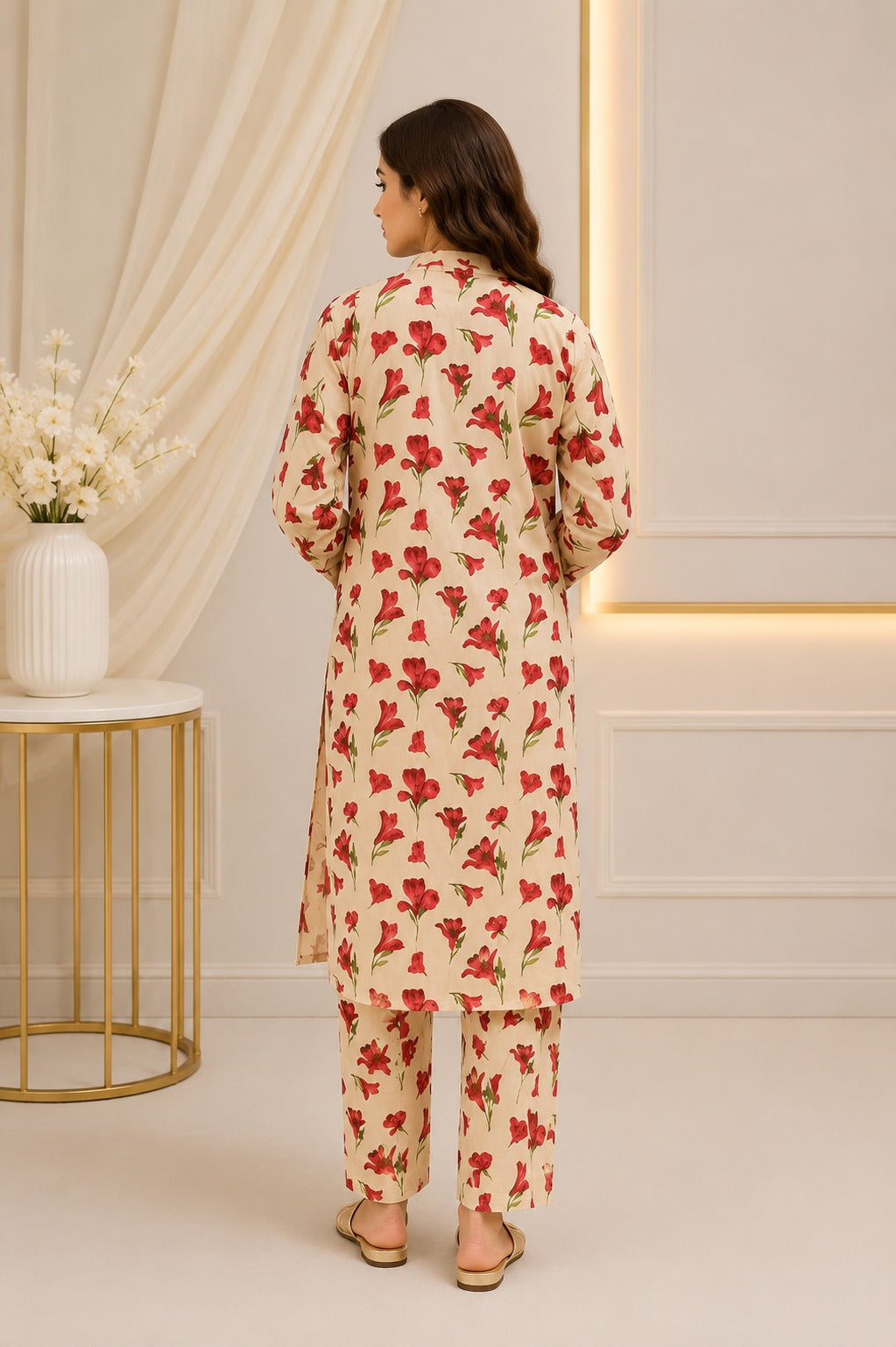 Embroidered Lawn-Cotton Floral Print 3-Piece Suit