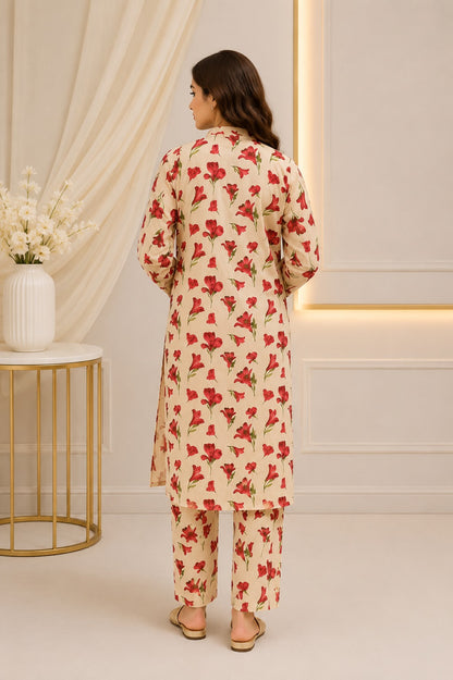 Embroidered Lawn-Cotton Floral Print 3-Piece Suit