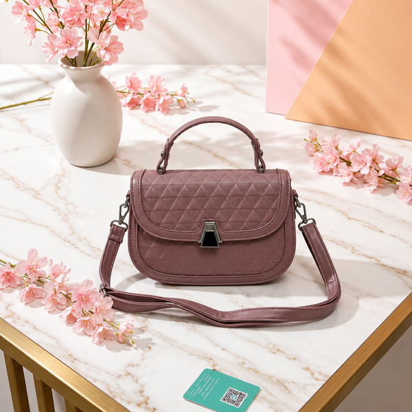 Elegant Quilted Top-Handle Crossbody Bag - Mauve Pink