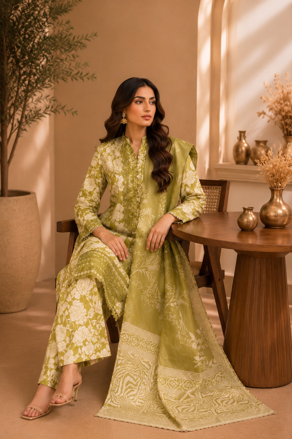 Embroidered Lawn-Cotton Floral Print 3-Piece Suit
