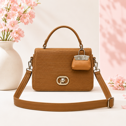 Classic Structured Satchel with Charm Detail - Tan Brown
